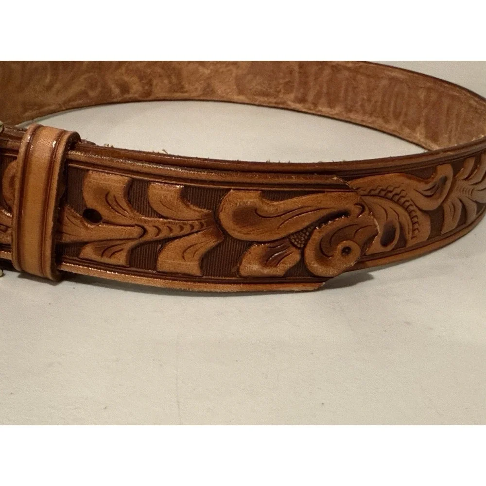 Vintage Rockmount Wyoming Tooled Leather Western Belt 32 Floral Saddle Cowboy